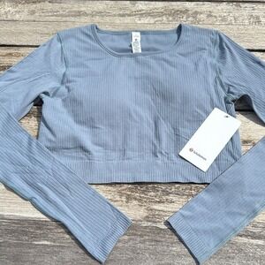 Lululemon Ebb to Street Long-Sleeve Shirt chambray blue size 12 NWT